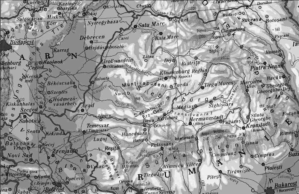 Karte von Teilen Ungarns und Rumäniens (Transilvanien)