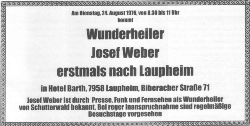 Anzeige in Schwäbischer Zeitung vom 20.8.1976