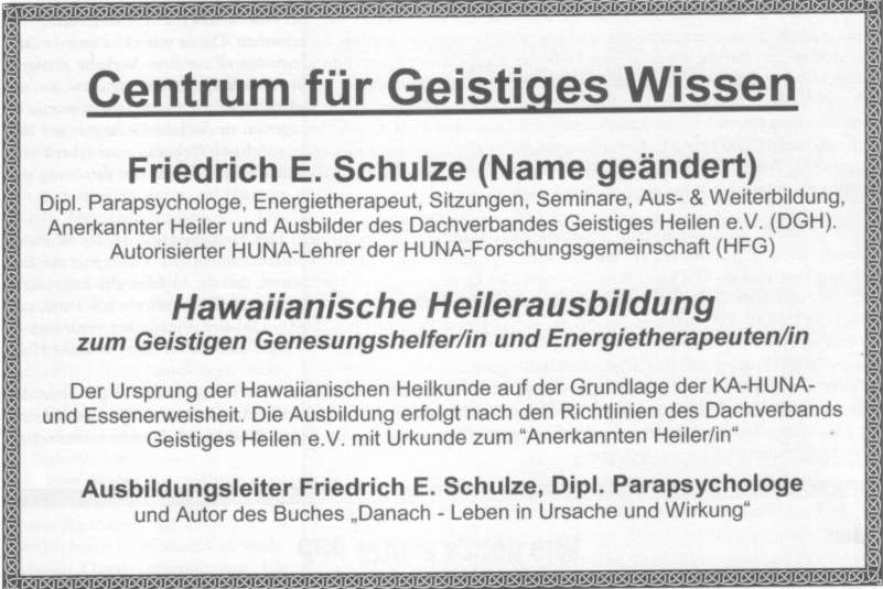 Anzeige 2 in esoterischer Zeitung vom Januar 2002